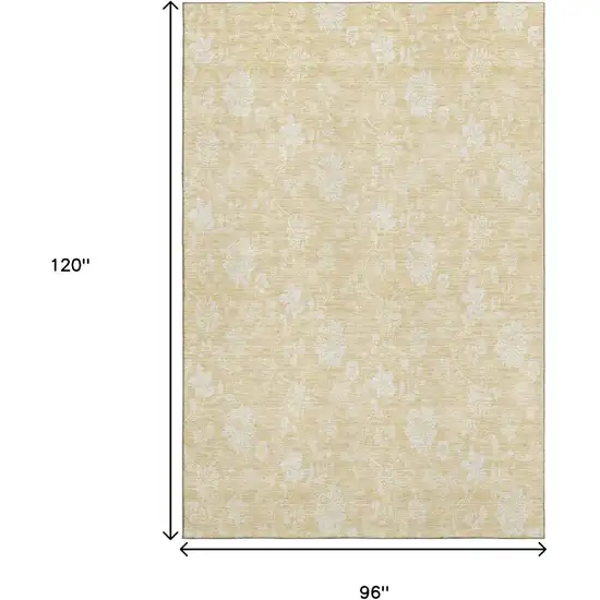 Amber And Ivory Floral Washable Area Rug With UV Protection Photo 3