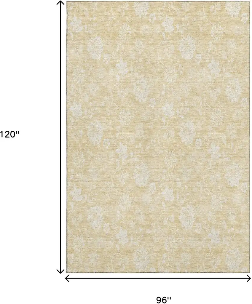 Amber And Ivory Floral Washable Area Rug With UV Protection Photo 3