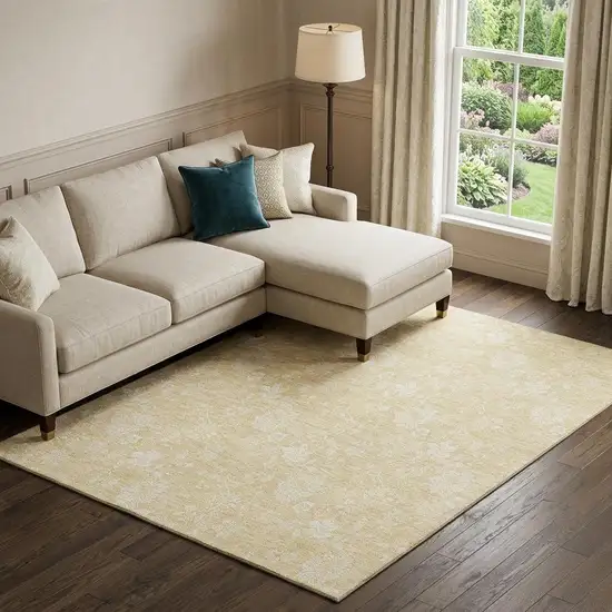 Amber And Ivory Floral Washable Area Rug With UV Protection Photo 1