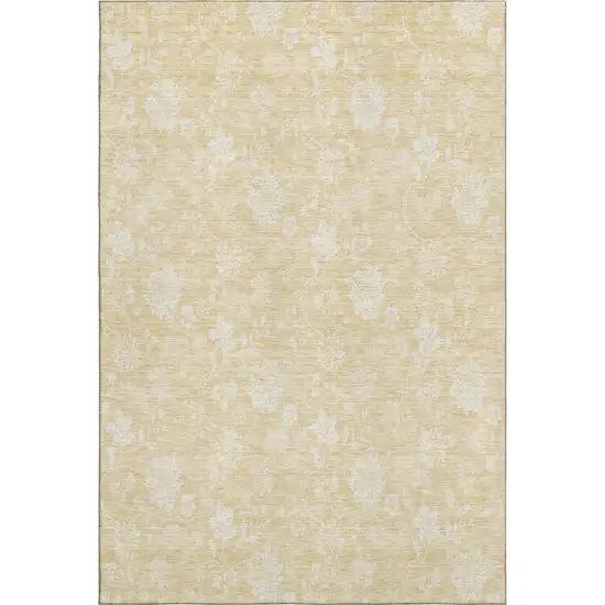 Amber And Ivory Floral Washable Area Rug With UV Protection Photo 2
