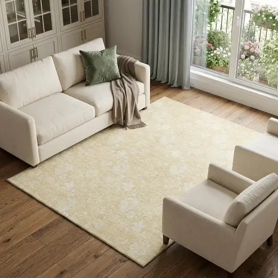 Amber And Ivory Floral Washable Area Rug With UV Protection Photo 1