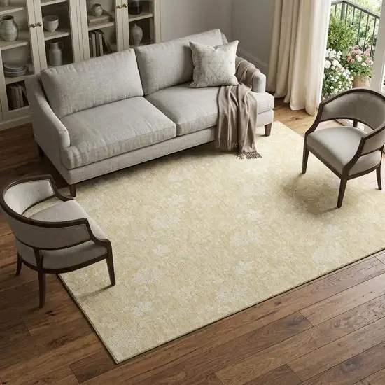 Amber And Ivory Floral Washable Area Rug With UV Protection Photo 1