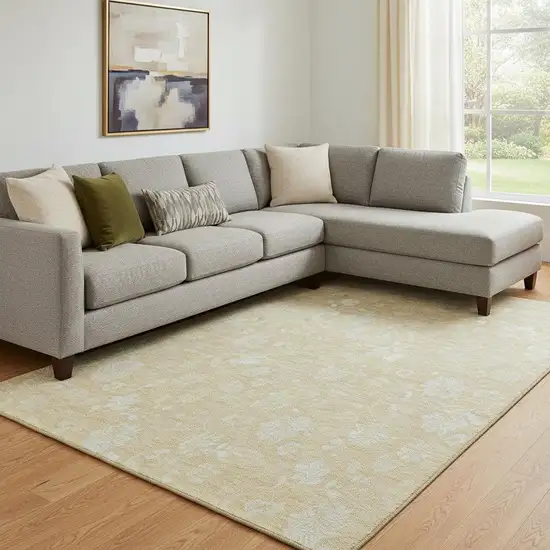 Amber And Ivory Floral Washable Area Rug With UV Protection Photo 1