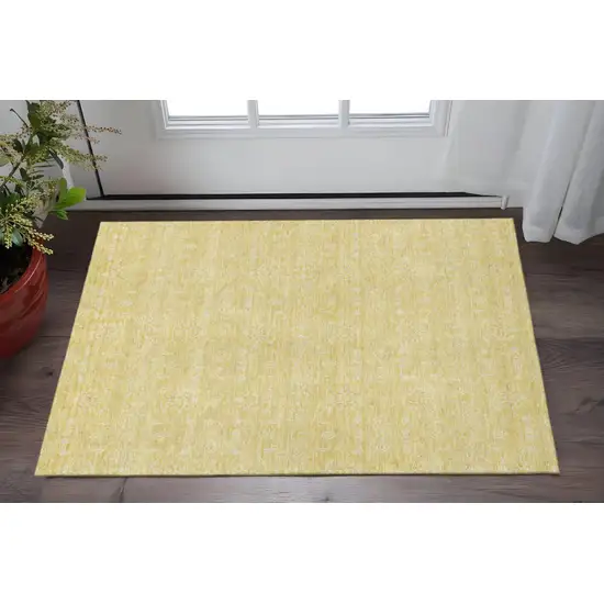 Amber And Ivory Floral Washable Area Rug With UV Protection Photo 2