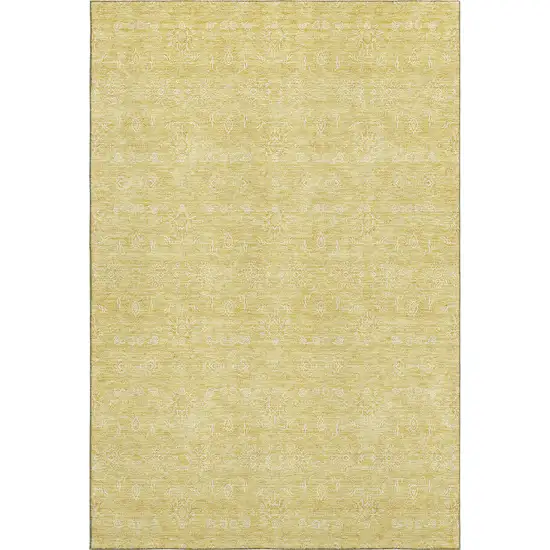 Amber And Ivory Floral Washable Area Rug With UV Protection Photo 1