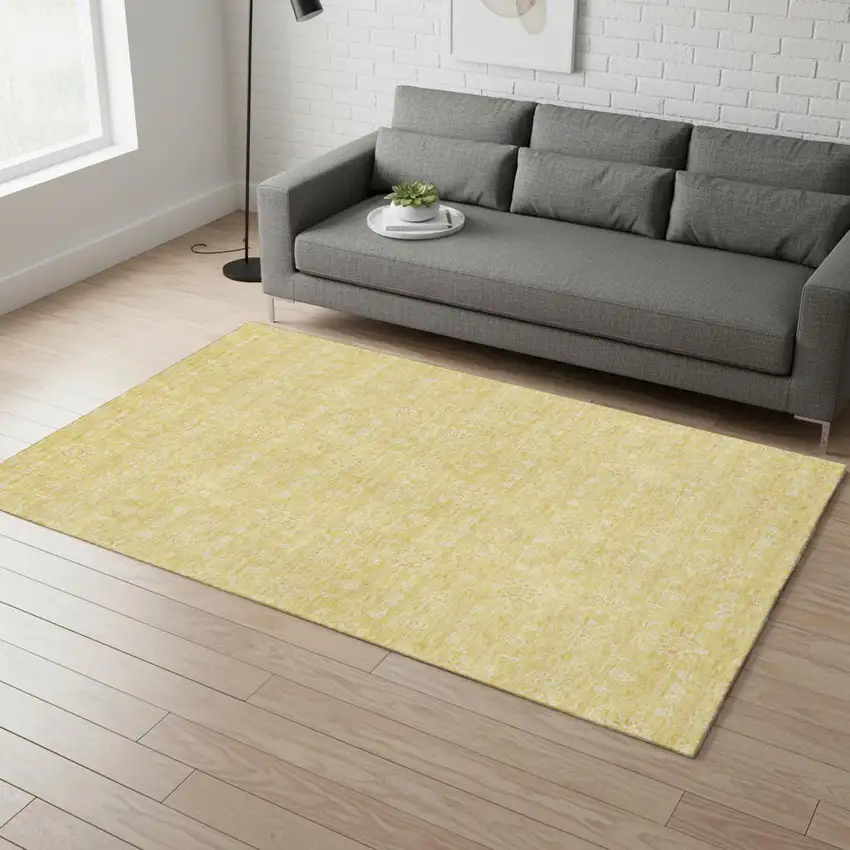 Amber And Ivory Floral Washable Area Rug With UV Protection Photo 1