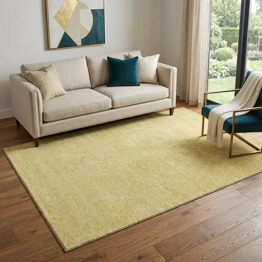 Amber And Ivory Floral Washable Area Rug With UV Protection Photo 1