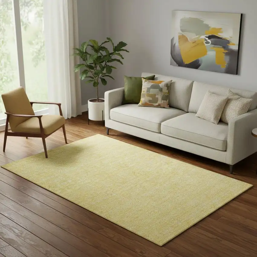 Amber And Ivory Floral Washable Area Rug With UV Protection Photo 2