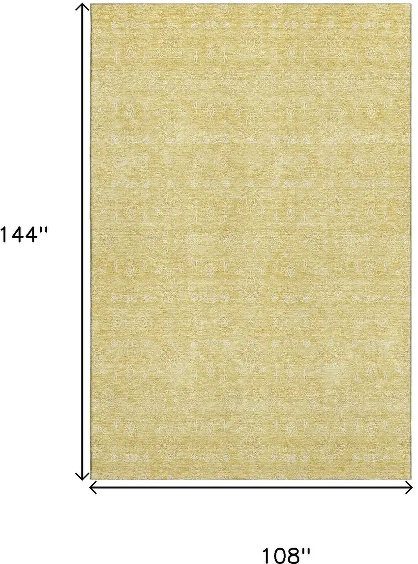 Amber And Ivory Floral Washable Area Rug With UV Protection Photo 3