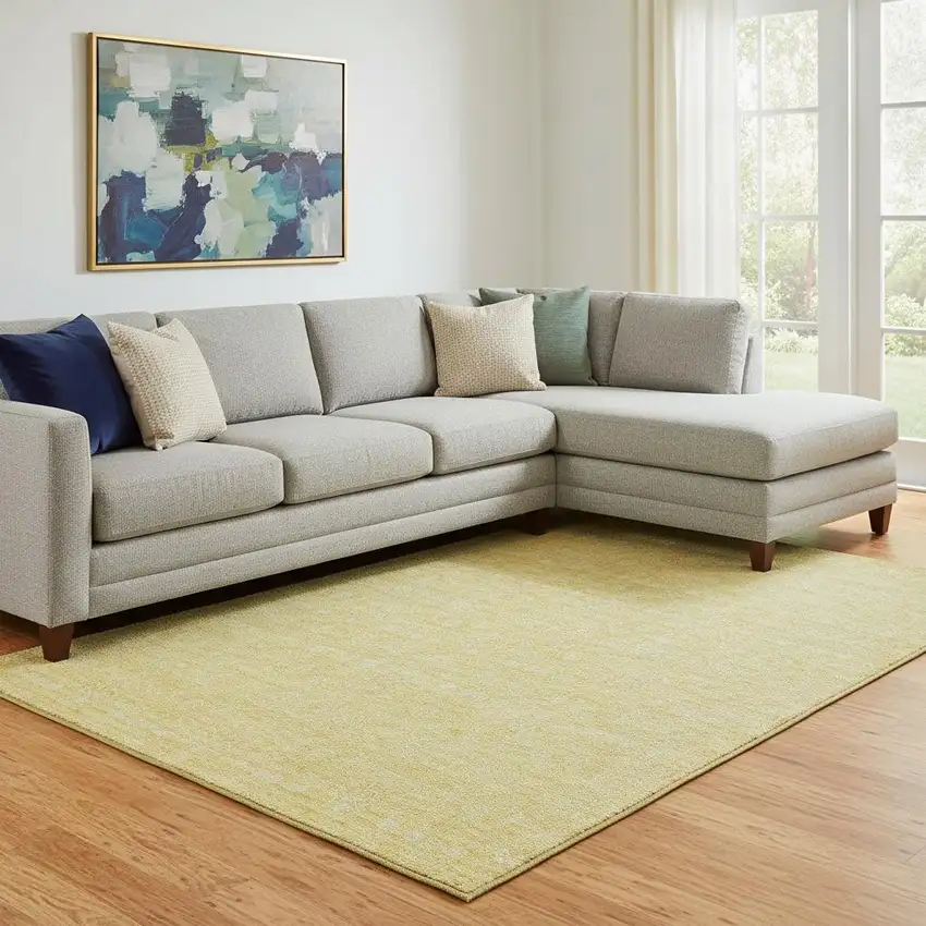 Amber And Ivory Floral Washable Area Rug With UV Protection Photo 1