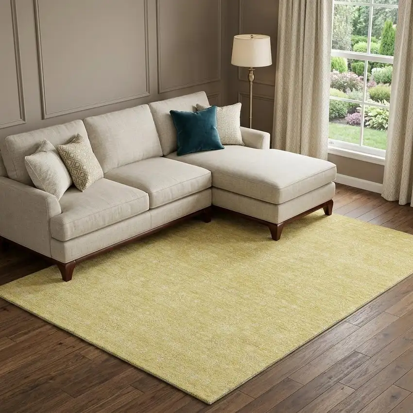 Amber And Ivory Floral Washable Area Rug With UV Protection Photo 1