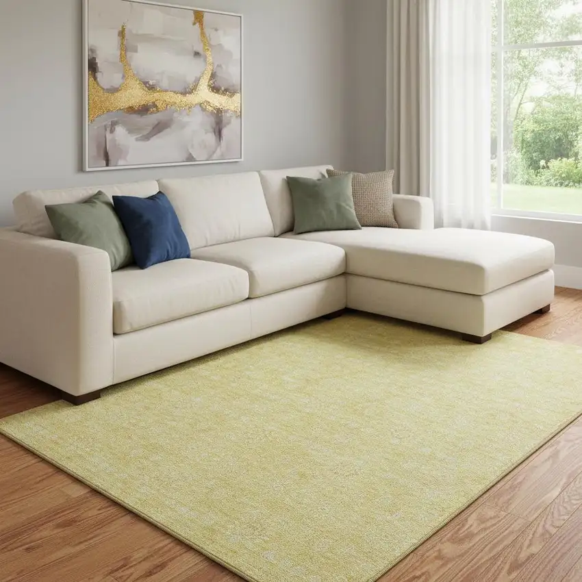 Amber And Ivory Floral Washable Area Rug With UV Protection Photo 1