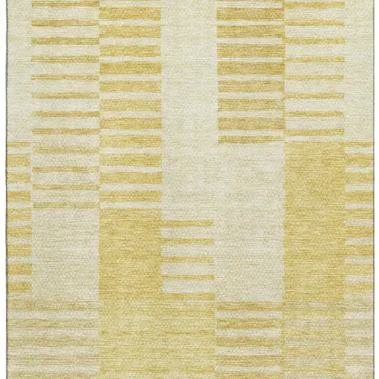 Amber And Ivory Striped Washable Area Rug With UV Protection Photo 3