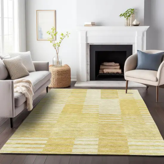Amber And Ivory Striped Washable Area Rug With UV Protection Photo 4
