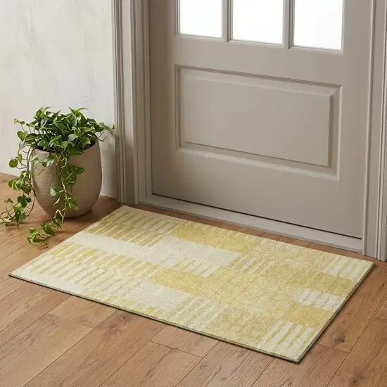Amber And Ivory Striped Washable Area Rug With UV Protection Photo 1