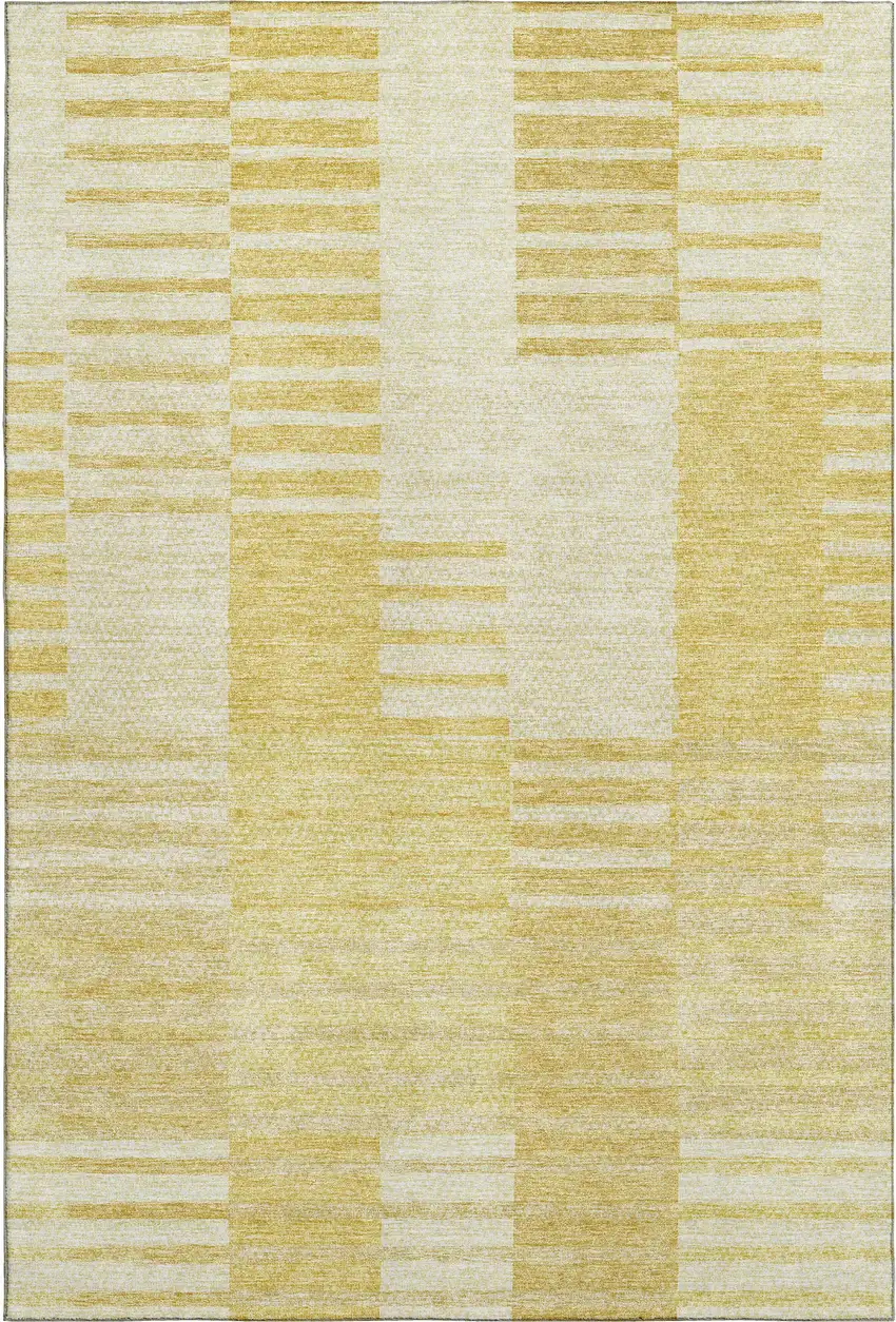 Amber And Ivory Striped Washable Area Rug With UV Protection Photo 1