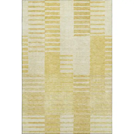 Amber And Ivory Striped Washable Area Rug With UV Protection Photo 2