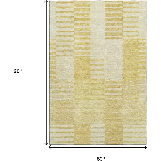 Amber And Ivory Striped Washable Area Rug With UV Protection Photo 3