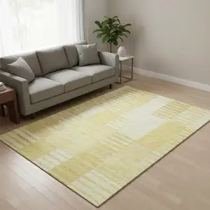 Photo of Amber And Ivory Striped Washable Area Rug With UV Protection