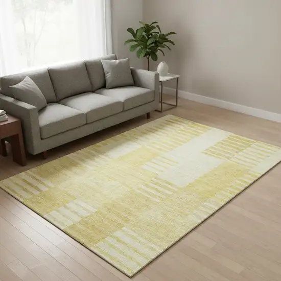 Amber And Ivory Striped Washable Area Rug With UV Protection Photo 1