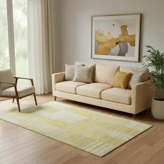 Amber And Ivory Striped Washable Area Rug With UV Protection Photo 1