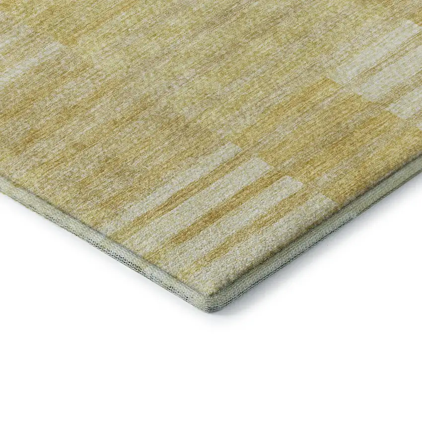 Amber And Ivory Striped Washable Area Rug With UV Protection Photo 7