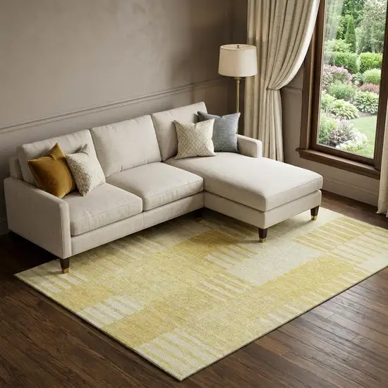 Amber And Ivory Striped Washable Area Rug With UV Protection Photo 1