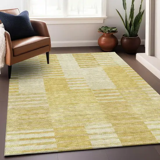 Amber And Ivory Striped Washable Area Rug With UV Protection Photo 4