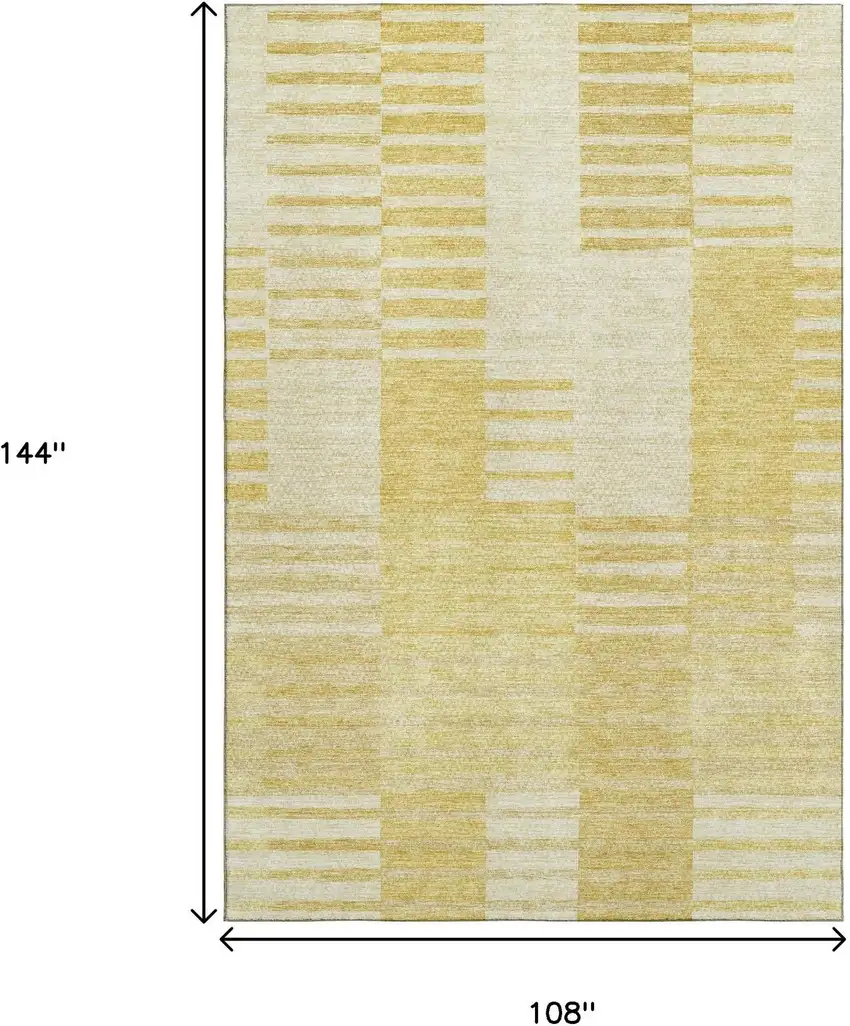 Amber And Ivory Striped Washable Area Rug With UV Protection Photo 3