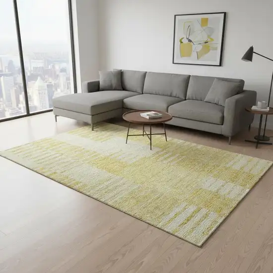 Amber And Ivory Striped Washable Area Rug With UV Protection Photo 1