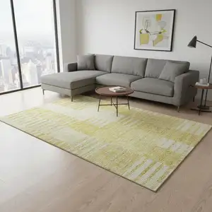 Photo of Amber And Ivory Striped Washable Area Rug With UV Protection