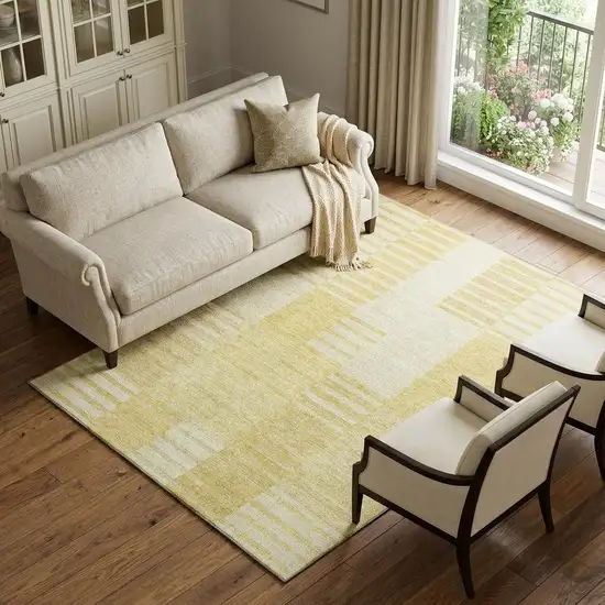 Amber And Ivory Striped Washable Area Rug With UV Protection Photo 1