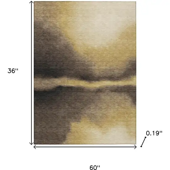 Amber Black And Brown Abstract Washable Indoor Outdoor Area Rug Photo 3