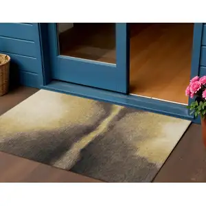 Photo of Amber Black And Brown Abstract Washable Indoor Outdoor Area Rug