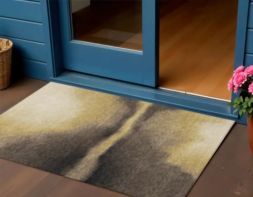 Amber Black And Brown Abstract Washable Indoor Outdoor Area Rug Photo 1