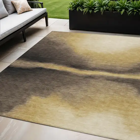 Amber Black And Brown Abstract Washable Indoor Outdoor Area Rug Photo 1