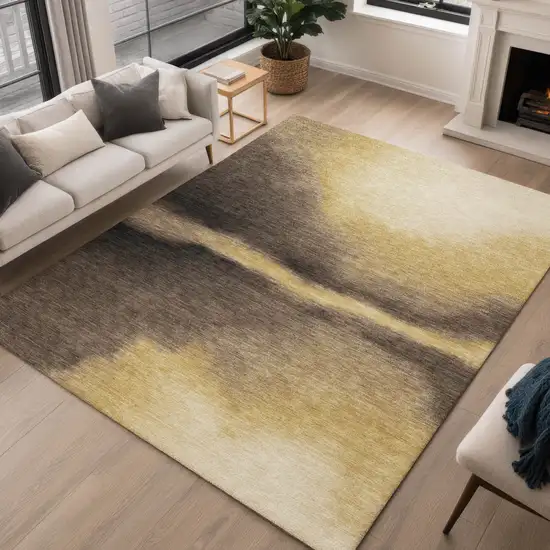 Amber Black And Brown Abstract Washable Indoor Outdoor Area Rug Photo 5