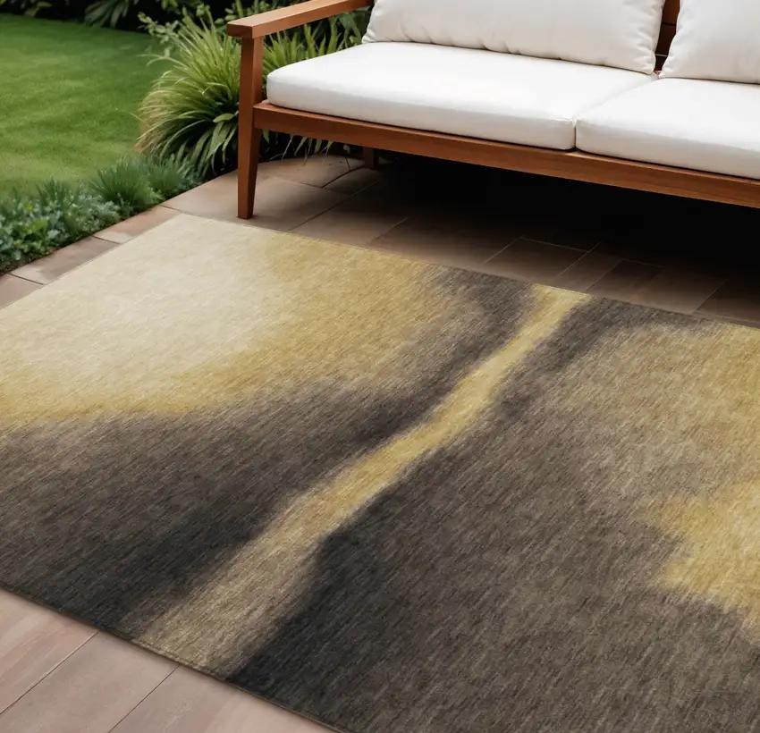 Amber Black And Brown Abstract Washable Indoor Outdoor Area Rug Photo 1