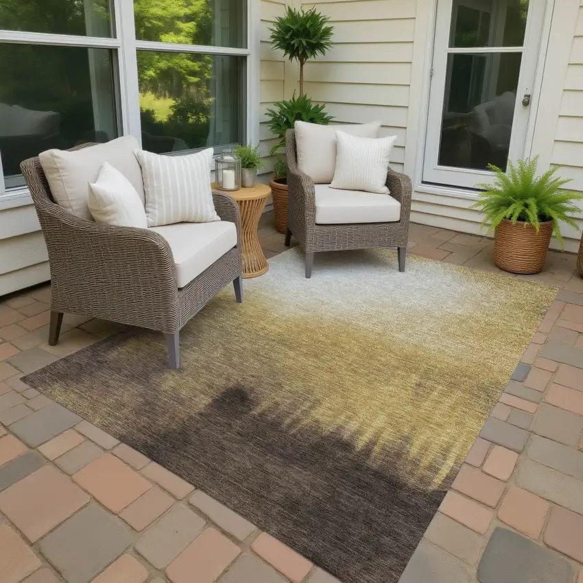 Amber Brown And Ivory Abstract Washable Indoor Outdoor Area Rug Photo 4