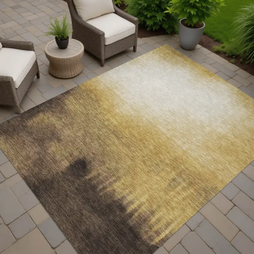 Amber Brown And Ivory Abstract Washable Indoor Outdoor Area Rug Photo 7