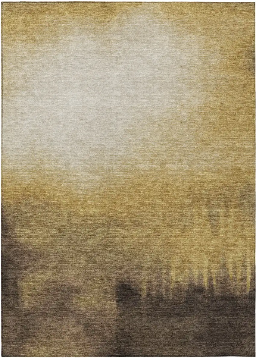 Amber Brown And Ivory Abstract Washable Indoor Outdoor Area Rug Photo 1