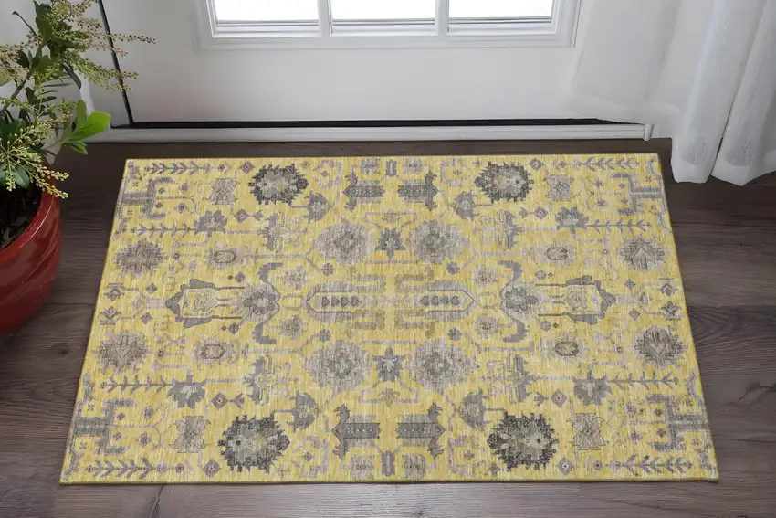 Amber Gray And Charcoal Oriental Washable Area Rug With UV Protection Photo 2