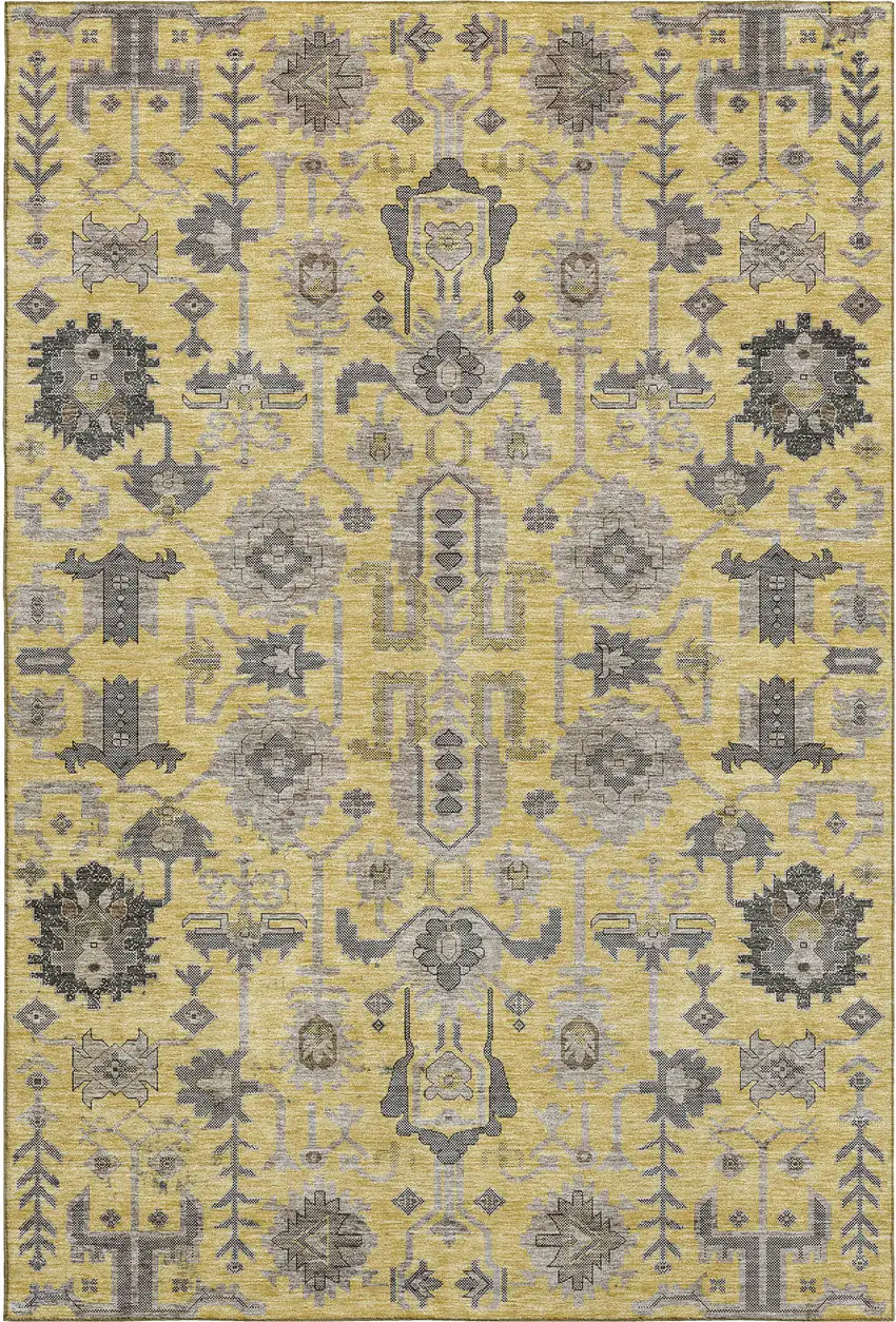 Amber Gray And Charcoal Oriental Washable Area Rug With UV Protection Photo 1