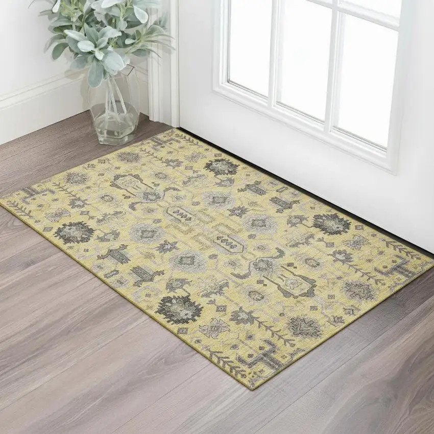 Amber Gray And Charcoal Oriental Washable Area Rug With UV Protection Photo 1