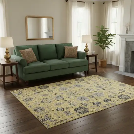 Amber Gray And Charcoal Oriental Washable Area Rug With UV Protection Photo 1