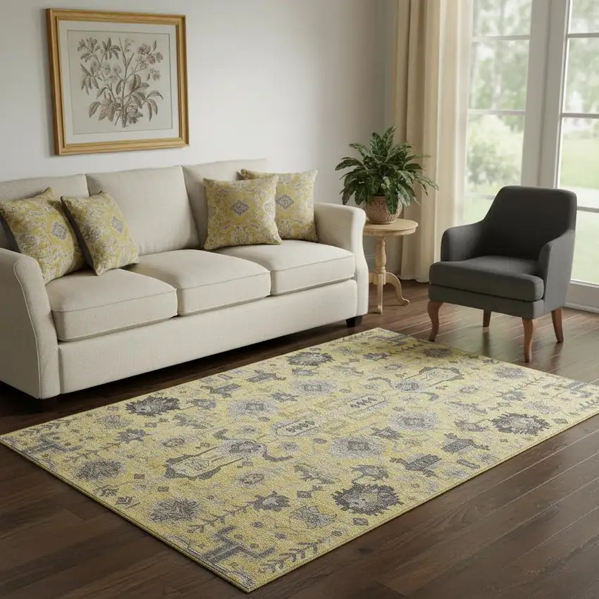 Amber Gray And Charcoal Oriental Washable Area Rug With UV Protection Photo 1