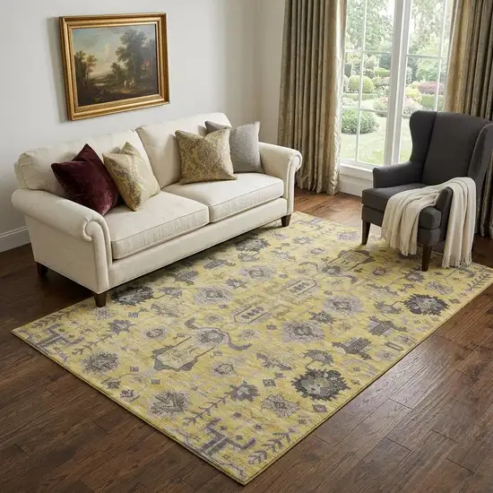 Amber Gray And Charcoal Oriental Washable Area Rug With UV Protection Photo 1