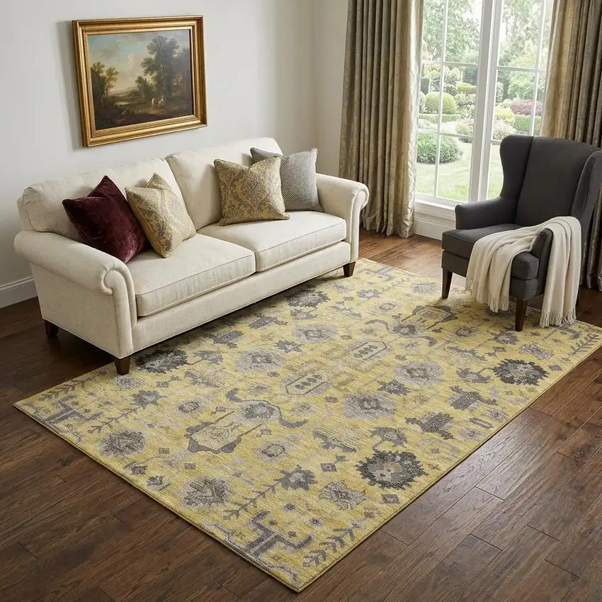 Amber Gray And Charcoal Oriental Washable Area Rug With UV Protection Photo 1
