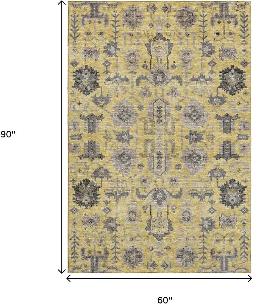 Amber Gray And Charcoal Oriental Washable Area Rug With UV Protection Photo 3