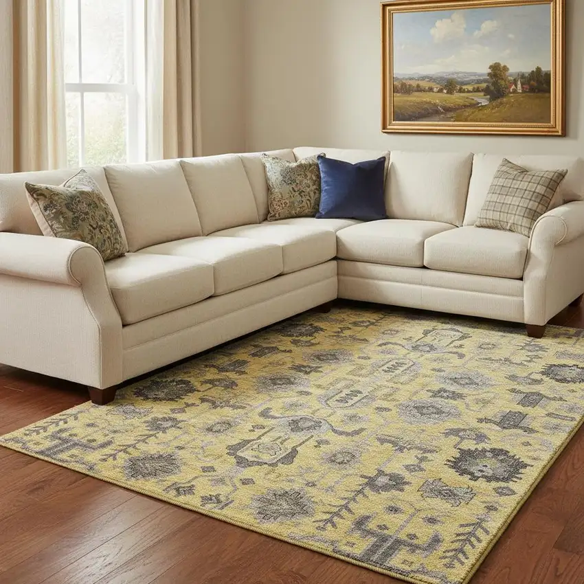 Amber Gray And Charcoal Oriental Washable Area Rug With UV Protection Photo 1